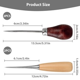 HARY 4Pcs bradawl Tool Gourd Shape Leather Tools Brown Beige Sewing Awl Leather Craft Cloth Pouch Hole DIY Wooden Handicrafts