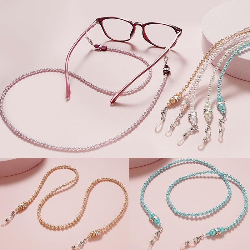 Eyglajdd 1 Piece Glasses Chain Women's Acrylic Beads, White