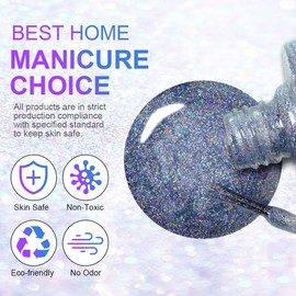 LOPHE Glitzer Nagellack, Nagellack Holographic Glitter Reflective, Schnelltrocknend Shimmer Nagellack, für DIY Nail Art Maniküre zu Hause, Keine Nagellampe Erforderlich(Holographic)