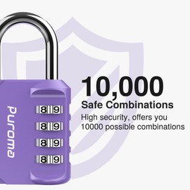 Puroma 1 Pack Combination Lock 4 Digit Locker Lock Outdoor Waterproof Padlock for School Gym Locker, Sports Locker, Fence, Toolbox, Gate, Case, Hasp Storage (Purple)