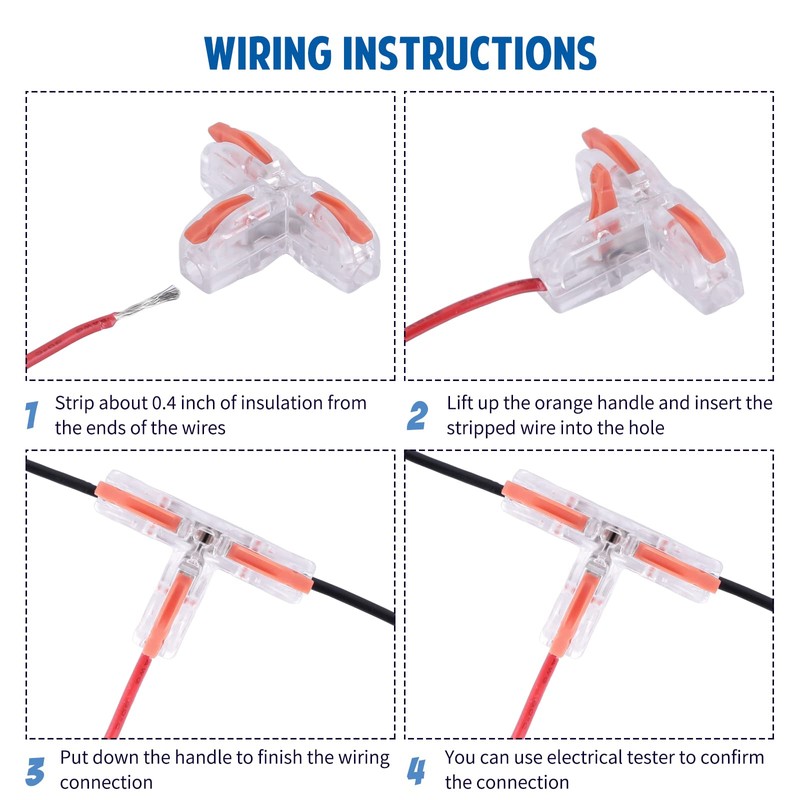 Brightfour T Tap Connectors for AWG 28-12, Lever Wire Connectors