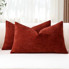 JOTOM Set of 2 Cushion Covers 30x50 cm Soft Chenille Rust Decorative Throw Pillow Covers 12x20 Inch Lumbar Cushion Case Solid Pillowcases for Couch Sofa Living Room Bed Home Decor (Rust)