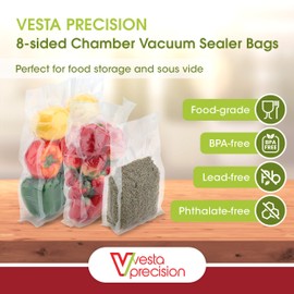 Side and Bottom Gusseted Vacuum Seal Pouches by Vesta Precision - Ideal for Liquids - 25 Vacuum Bags per Box - FOR CHAMBER SEALERS ONLY (20x30 cm)