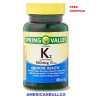 Spring Valley Vitamin K2 Supplement, Soft Gel Capsules, 100 Mcg,