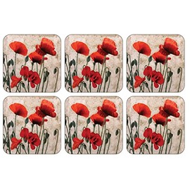 Plymouth Pottery - Red Poppies Coasters - Set of 6