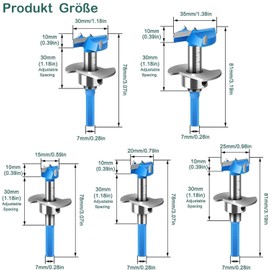 KEWAYO 5 Piece Forstner Drill Bit Set, Adjustable Positioning Drill, Forstner Bit Wood Drill Bit 15/20/25/30/35 mm, Hinge Hole Drill with Depth Stop (10-30 mm), for Woodworking Multi-Purpose Drill