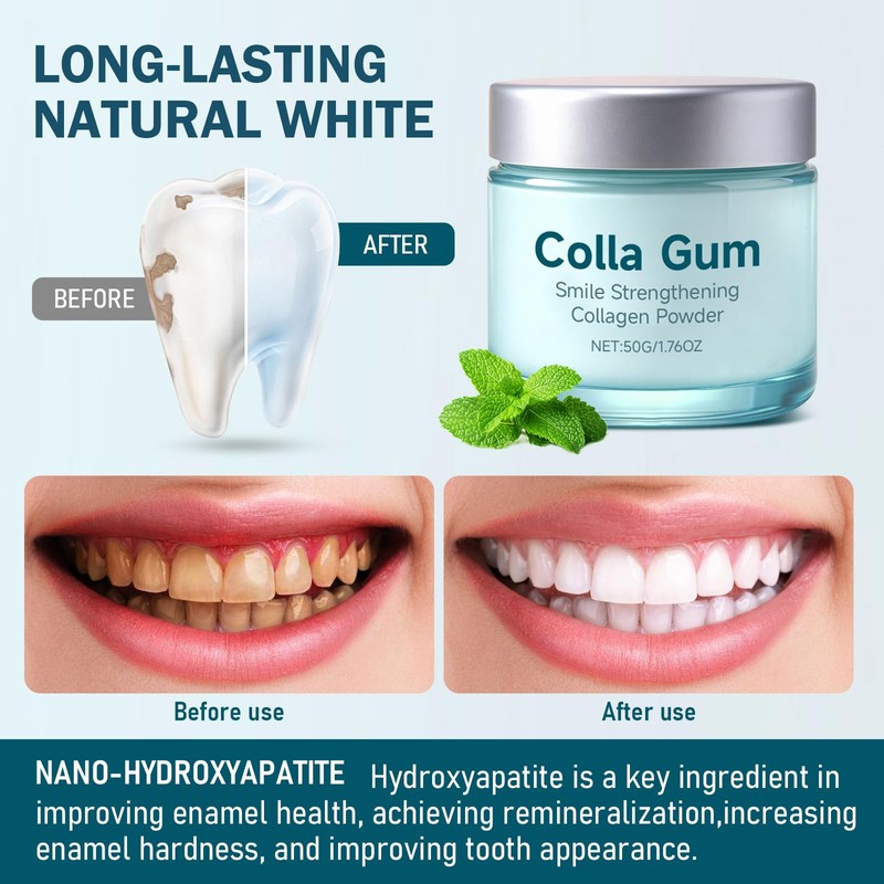 Collagum Smile Strengthening Collagen Powder,Collagen Tooth - Hydroxyapatite Toothpaste Care