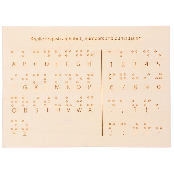Lurrose Braille Alphabet Board - Wooden Braille Fingerboard with Carved
