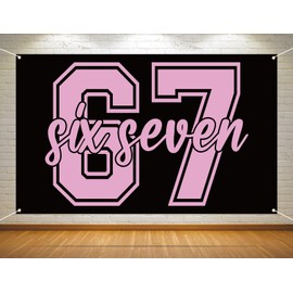Heyfary Funny 6 7 Meme Photo Booth Backdrop Viral Internet Girls Pink Six Seven 67 Meme Party Decoration Christmas School Classroom Holiday Background Banner Wall Decor (Pink, 3.6×5.9ft)