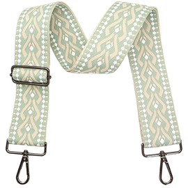 LEMEDE 2" wide Bohemian Purse Straps - 55" Adjustable Black Buckle Crossbody Bag Shoulder Strap with Embroidery Ethnic Style(Light Green Purse Strap)