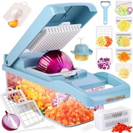 Vegetable Chopper, Pro Onion Chopper, Multifunctional 13 in 1 Food Chopper, Kitchen Vegetable Slicer Dicer Cutter,Veggie Chopper With 8 Blades,Carrot and Garlic Chopper With Container (Blue)