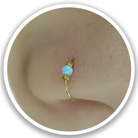 Tiny Light Blue opal Faux Clip-On Nose Ring 24g - 14K GOLD FILLED - No Piercing Needed