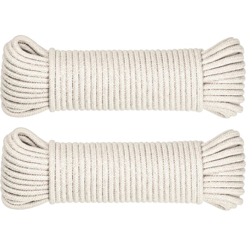SteadMax 100ft Natural Cotton 3/16 Inch Rope, General-Purpose Utility Cord,