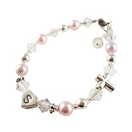 Pink & Clear Cross Bracelet for Girls & Baby for First Communion & Baptism Gift