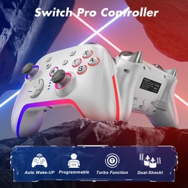 Wireless Pro Controller for Switch/Lite/OLED,Replacement for Switch Pro Controller,Switch Pro Controller Support PC & Android/iOS with RGB LED,Wake-up,Programmable,Adjustable Turbo Vibration Function