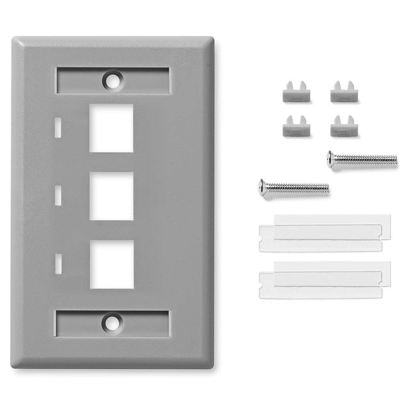 NavePoint Keystone Jack Wall Plate 3-Port, Low Profile, Single Gang,