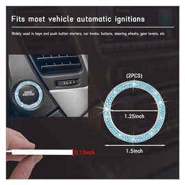 Dickno Dickno Bling Crystal Double Rhinestone Car Engine Start Stop Decoration Ring, Push Start Button Bling Ignition Ring Sticker, Sparkling Car Interior Accessories for Women (Lake Blue, 2 PCS)