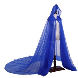 Women Wedding Tulle Cape Hooded Elf Cloak Bridal Dress Robe with Long Train