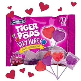 Colombina 1 x Colombina Tiger Pops Very Berry Cherry & Blue Raspberry Heart Lollipops...