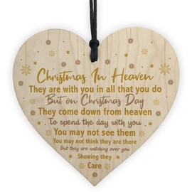 RED OCEAN Christmas In Heaven Xmas Tree Decoration Memorial Quote Wood Heart Plaque Love Poem