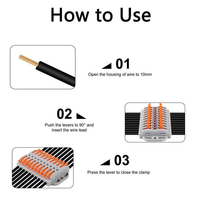 6PCS Compact Lever Wire Connectors 10 Into 10 Out Splicing