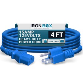 IronBox Electric - Heavy-Duty 5-15P to C13 Power Cord - 3 Prong 15A 125V 14/3 SJT PC Power Cable - Power Cord for Computer, Monitor, Subwoofer, Amplifier - Cable for Power Supply - (Blue 4 Foot)