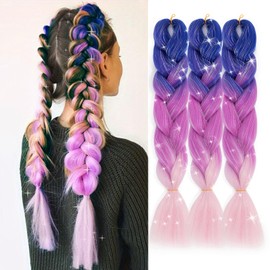 TESS Braids Extensions with Glitter, 60 cm, Jumbo Braids Kanekalon Synthetic Hair for Braiding, Box Braids, Hair Extension Braid, 100 g/Bundle, Ombre Hair Braids Extension (3 Pieces Glitter +