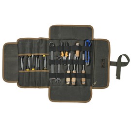 Canvas Tool Roll, 16OZ Waxed Canvas Tool Carrier Roll - Multipurpose Wrench Storage Roll with 9 Slots & 1 Zippered Pocket & Elastic Band, for Electrician Contractor Repairman - Army Green