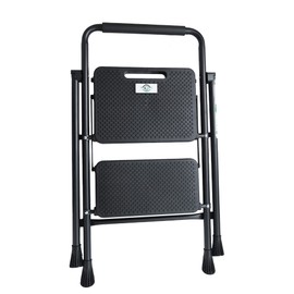 Elevon Folding Step Stool with Wide Anti-Slip Pedal, ​330​lbs Sturdy Steel Ladder, Black, 2-Step