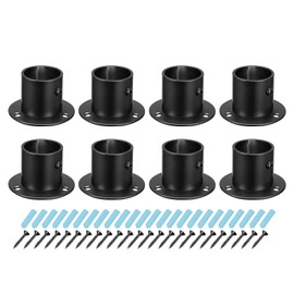 sourcing map 1.28'' Dia Stainless Steel Pole Sockets Flange Rod Holder Bracket Support with Screws for Bathroom Closet Curtain, Set of 8, Black