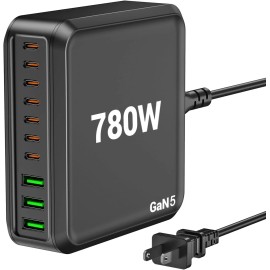 GUSISHU 780W USB C Charger Block Fast 10-Port USB C Charging Station GaN PD 120W Laptop