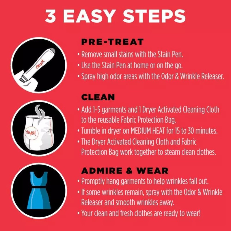 Dryel at Home Dry Cleaner Kit Steam Cleaning Safe for