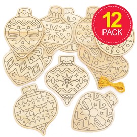 Baker Ross FC169 Wooden Christmas Baubles - Pack of 12, Wooden Craft Set for Children, Christmas Decorations for DIY