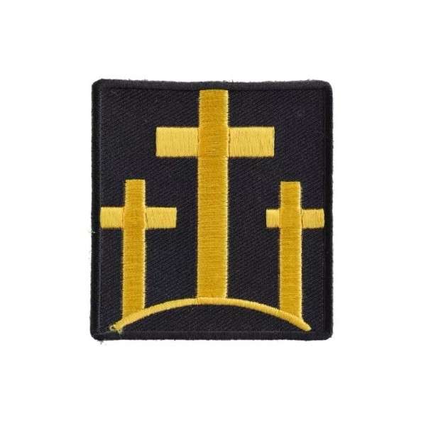 Unbranded Three YELLOW CROSSES on Black 2.25" x 2.5" iron