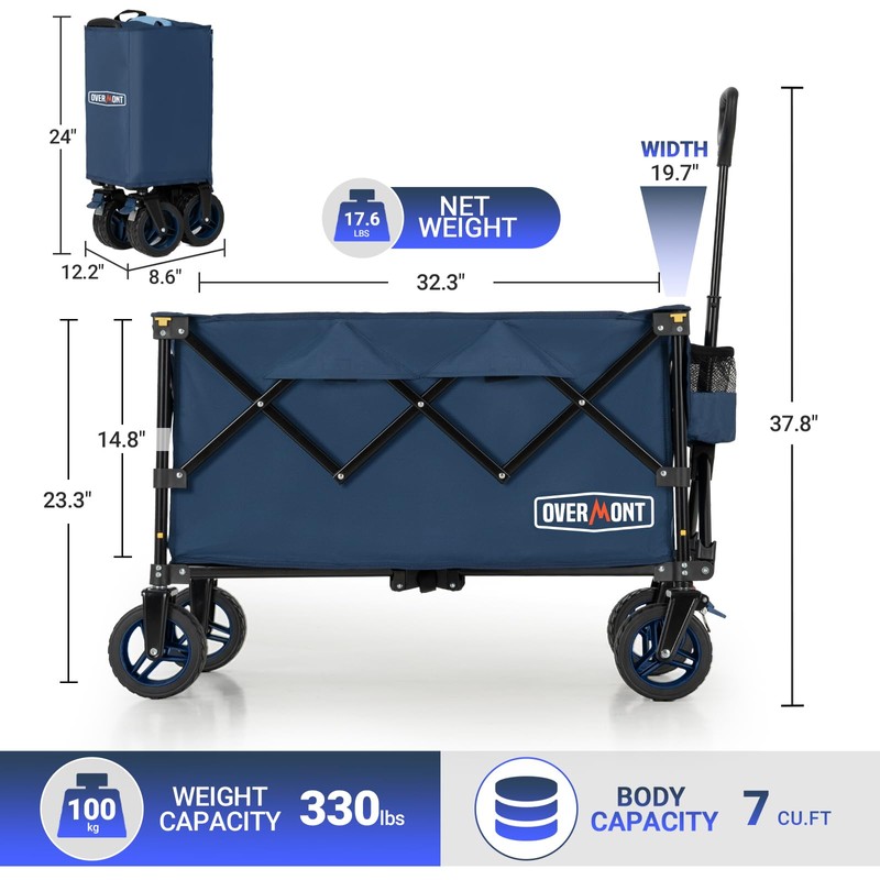 Overmont Ultra-Compact Collapsible Wagon Cart - 200L Portable Folding Wagon