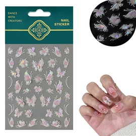 SIUSIO 1 Pcs Butterfly Nail Art Stickers, 5D Embossed Pink Butterfly Nail Stickers for Nail Art, Colorful Butterflies Nail Decals for Women Girl DIY Nails Designs Decoration-Romantic Butterfly
