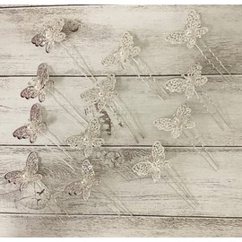 Silver Set of 12 Butterfly Bridal Hair Pin | Wedding Hair Accessory | Diamond Pin | Rhinestone Bridal Pin | Wedding Hair Clip Event