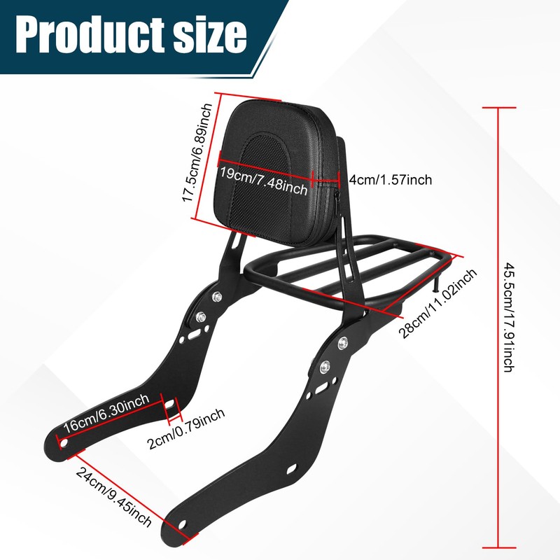 DSISIMO Motorcycle Passenger Backrest Sissy Bar With Back Rest Cushion