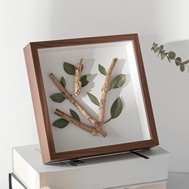 Lamegret Wooden & Glass 5x5 Shadow Box with White Cardboard - Hanging or Tabletop Memorabilia Display Case for Medals, Pins, Tickets, Photos, Wedding, Awards, Walnut