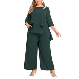 AOVDE Plus Size Pant Suits Mother of Bride Dressy Pantsuit 2 Piece Sets for Women Formal Wedding Guest Party Outfit 20