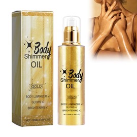 Body Shimmer Oil Face Brightener Glow Luminiser 100 ml Body Makeup Shine Oils Shimmering Body Glitter Oil Waterproof Durable Moisturising Liquid Body Luminiser (Gold)