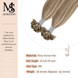 Moresoo Bonding Extensions Real Hair 1 g Pre Bonded Keratin Bondings Real Hair Extensions Blonde Strands Remy Hot Fusion U-Tip Extensions Real Hair Bondings #P9A/60 Light Brown with Platinum Blonde 50 g, 20 Inches / 50 cm