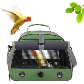 Bird Travel Carrier, Portable Small Bird Parrot Parakeet Carrier with Standing Perch and Tray, Side Access Window Collapsible Bird Carry Transport Bag for Vet Visit(Green)