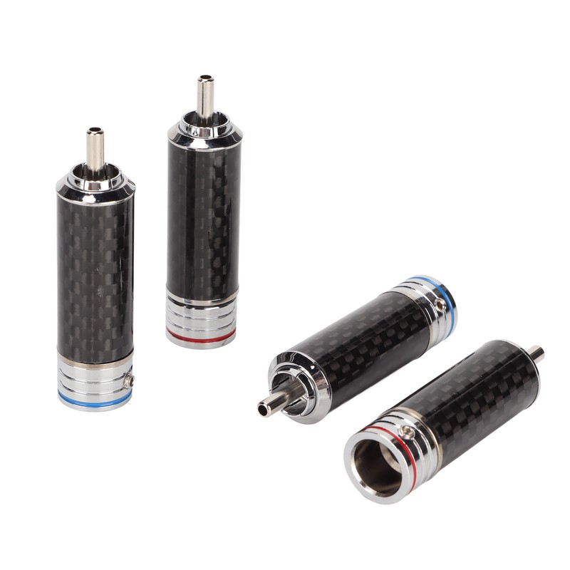 4Pcs RCA Sound Plug Carbon Fiber Chrome 8mm Wire Diameter
