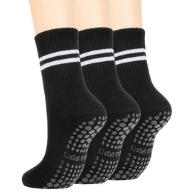 Zando Trainer Socks Men and Women Cotton Non-Slip Grip Socks Football with Three Stripes Yoga Tennis Socks, 3 pairs of black