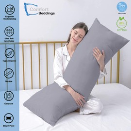 Comfort Beddings Body Pillow Cover Pillowcase 20 x 60 Zipper Closer 100% Organic Cotton 800 Thread Count Premium Silver Body Pillowcases Pillow Covers, 20 x 60 inch
