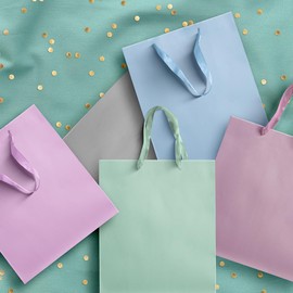 Paw Gift Bags 20 x 25 x 10 cm - Pack of 10 Gift Bags with Fabric Handles | Mix of 5 Plain Colours | Elegant Bags for Birthdays, Weddings, Baby Showers, Parties and Gifts