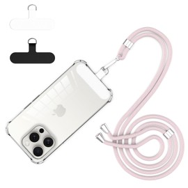 CAROKI Phone Strap with 2 Nylon Phone Tether Tabs, Crossbody 1.6m Adjustable Universal Phone Strap with 2 Durable Patches, Adjustable Strap Cord Compatible with Most Smartphones and Cases-Rose Gold