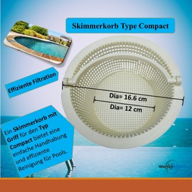 Mega Skimmer Basket Compact Robust Leaf Catcher for Pools Diameter 16 cm Perfect Fit for Standard Skimmers, Durable Plastic Design, Easy Maintenance & Space Saving for Crystal Clear Water