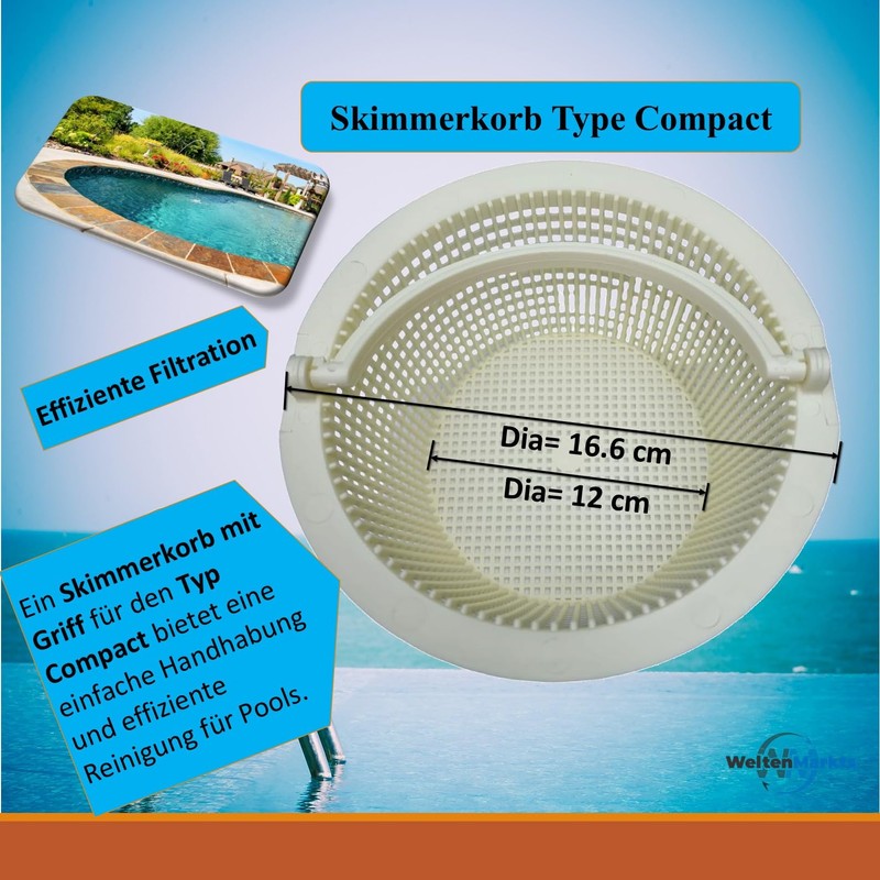 Mega Skimmer Basket Compact Robust Leaf Catcher for Pools Diameter